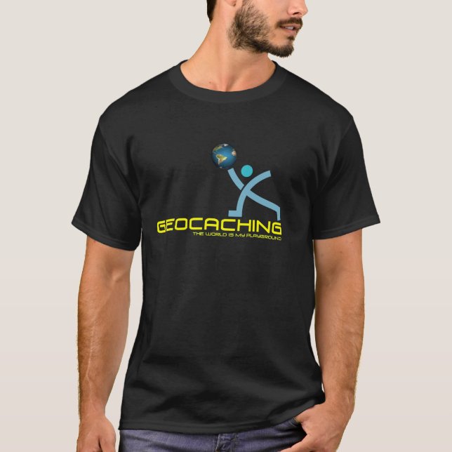 Grafisk mörk skjorta för Geocaching logotyp! T-shirt (Framsida)