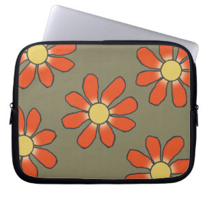 Grafisk Orange Gula blommor på alla Färg Laptop Sleeve