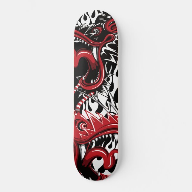 Grafisk orientalisk drake mini skateboard bräda 18,5 cm (Framsida)