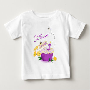 Grafisk Pastell Blommig Gul Lila 1-årsdag T Shirt