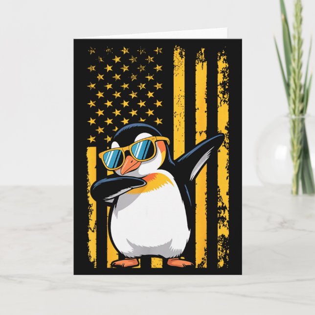 Grafisk pingvin retro amerikansk flagga rolig ping kort (Framsida)