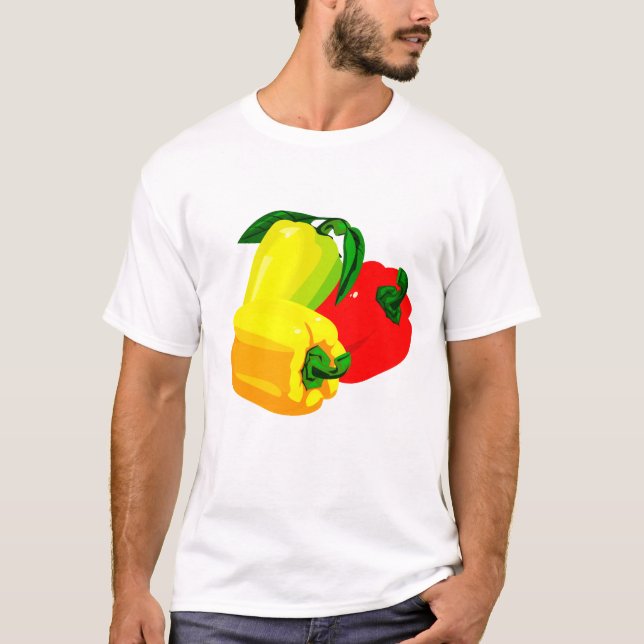 Grafisk röd gultgrönt för tre peppar t shirt (Framsida)