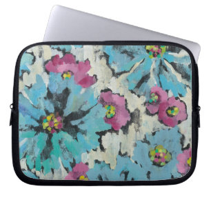 Grafisk rosa- och blåttblommigt laptop fodral