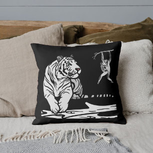 Grafisk Safari Vilda Djur Stor Katt Tiger Vit Svar Kudde