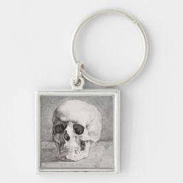 Grafisk Skallekonst: Minimalistisk & Djärv Bläckde Fyrkantig Silverfärgad Nyckelring