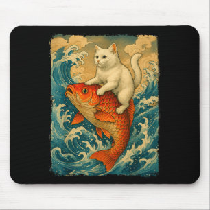 Grafisk T-shirt Män Kvinnor Rolig Katt Koi Japansk Musmatta