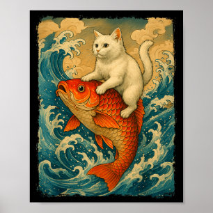 Grafisk T-shirt Män Kvinnor Rolig Katt Koi Japansk Poster