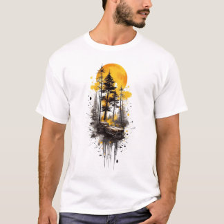 Grafisk T-Shirt med Gyllene Skogssolnedgång | Natu