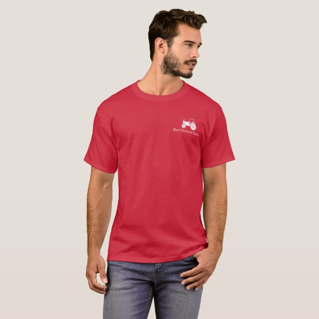 Grafisk t-shirt med vit traktor för reklam av gård (Hel framsida)