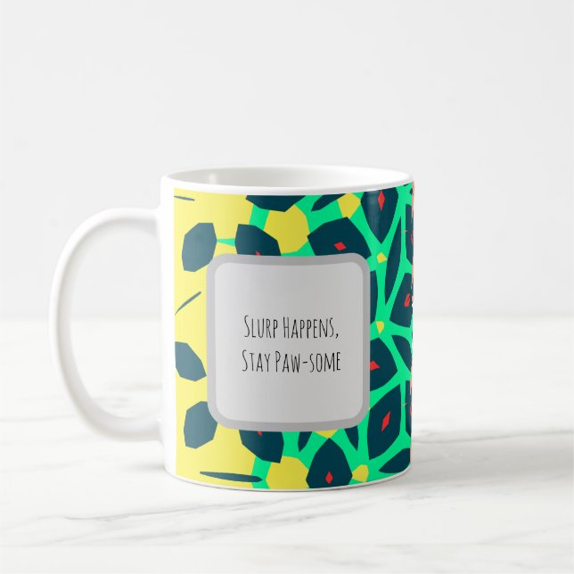 Grafisk teal gul, persika, blå, grön mönster kaffemugg (Vänster)