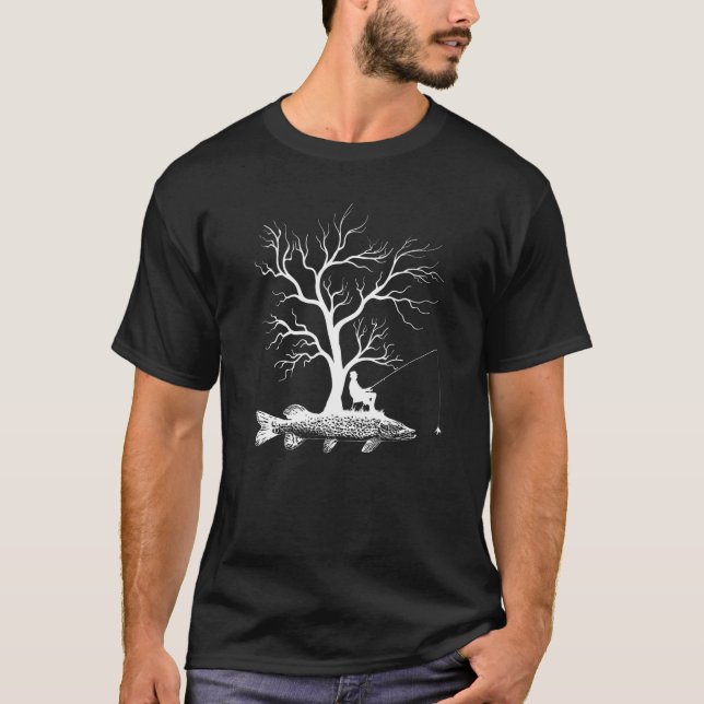 Grafisk Träd Fiskespö  Fisk Gädda  1 T Shirt (Framsida)