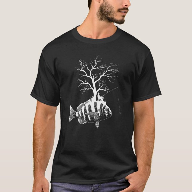 Grafisk Träd Fiskespö  Fisk Sheepshead  1 T Shirt (Framsida)