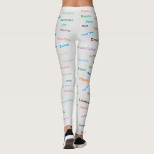Grafisk världsstad på ljust - grå färg leggings