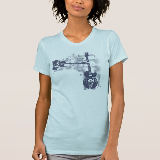 Grafiska 2 blått för gitarr t shirt (Framsida)