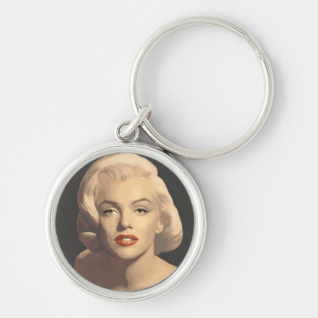 Grafiska gråa Marilyn Rund Silverfärgad Nyckelring (Framsidan)