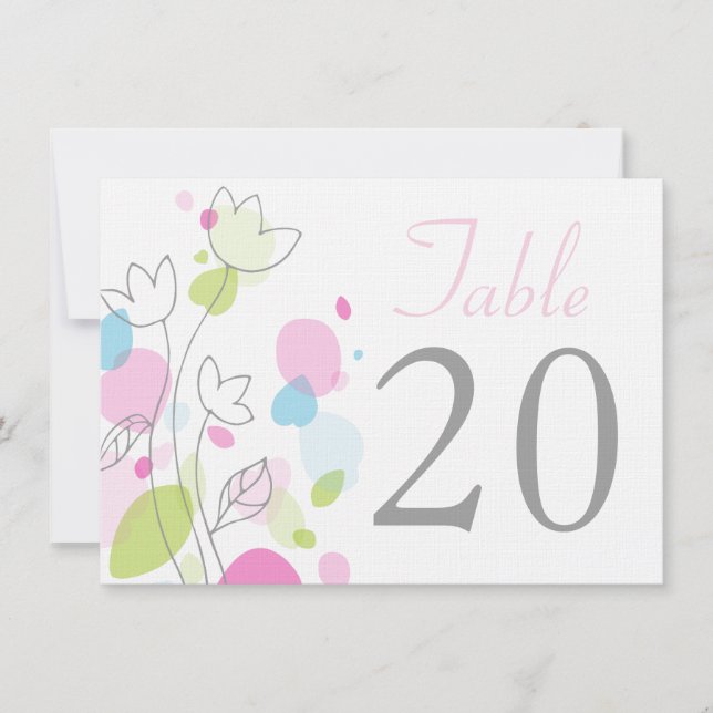 Grafiska moderna blomblad bröllopsbord nummer inbjudningar (Framsida)