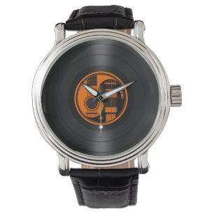 Grafiska orange och svart Yin Yang gitarrvinyl Armbandsur