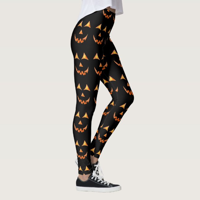 Grafiskt ansikte för Halloween jackO'lantern pumpa Leggings (Höger)