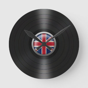 Grafiskt brittiskt album för flaggavinylrekord rund klocka