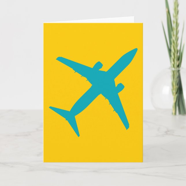 Grafiskt flygplan i akvablå kort (Framsida)
