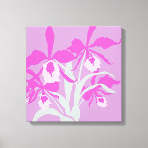 Grafiskt modernt blommotiv lila akva orkidétryck canvastryck