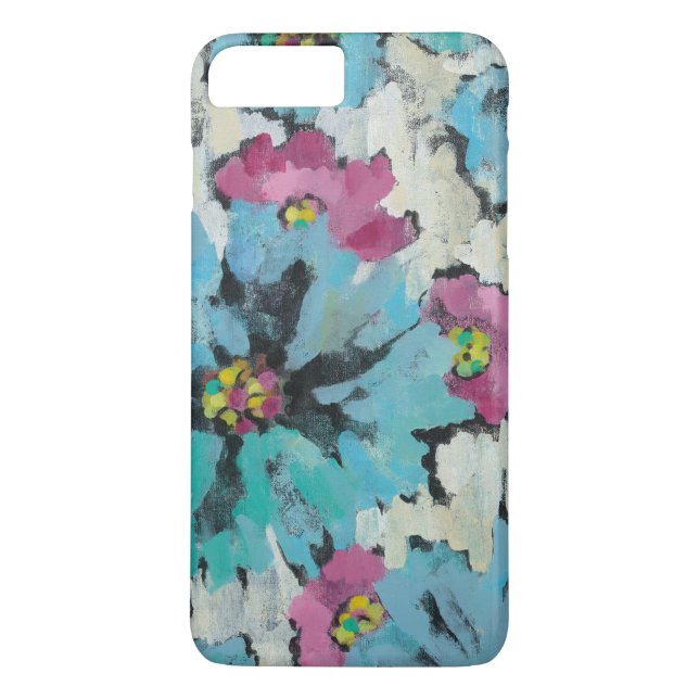 Grafiskt rosa och blått blommotiv Case-Mate iPhone skal (Baksida)