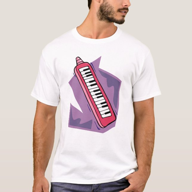Grafiskt rosa piano för Keytar bärbart Tee (Framsida)