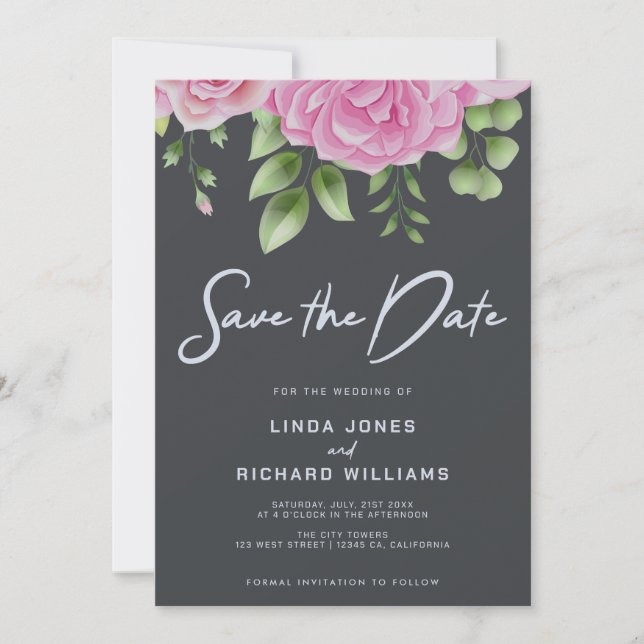 Grafitgrå rosor Spara datum inbjudan (Framsida)