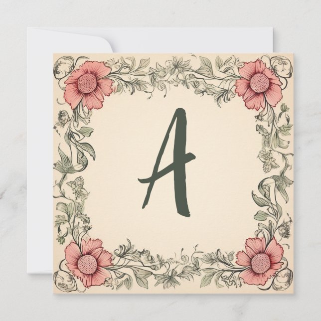 GrafitGrönt och Rosa: Monogrammed anteckningskort (Framsida)