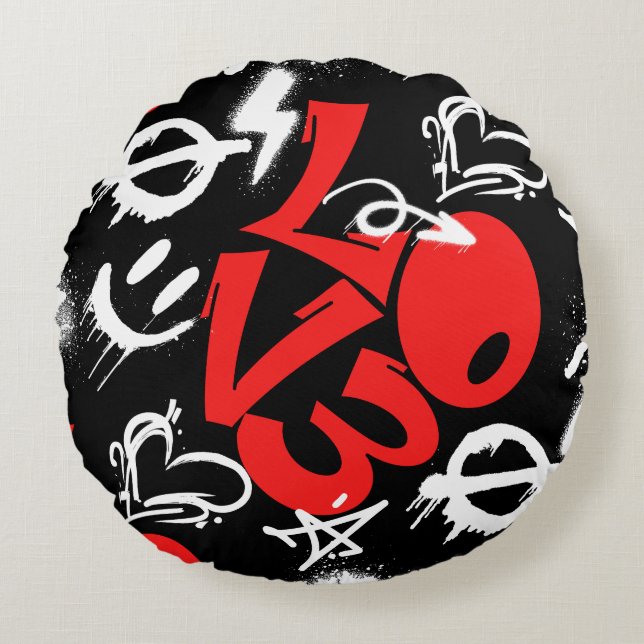 grafiti KÄRLEK B. Black BG Rund Kudde (Framsidan)