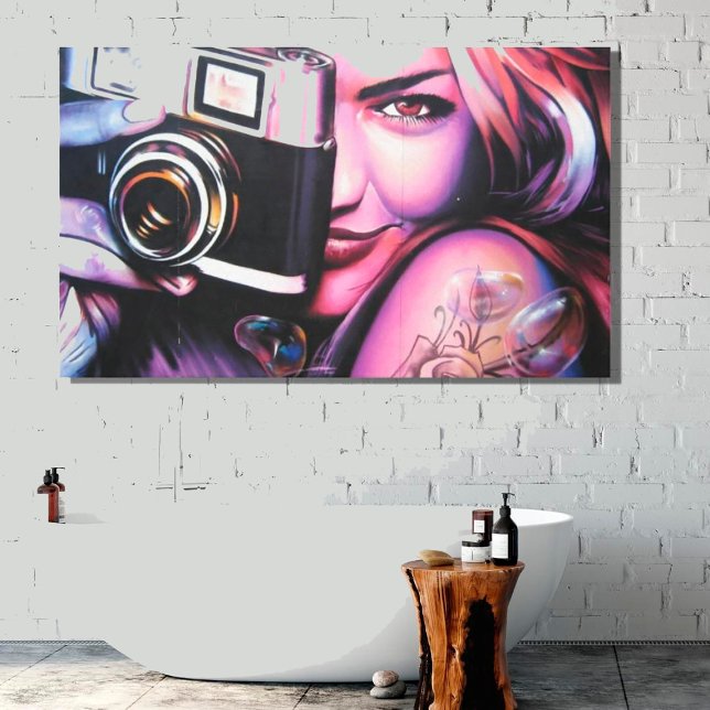 Grafiti Woman med kamera Canvastryck (Skapare uppladdad)
