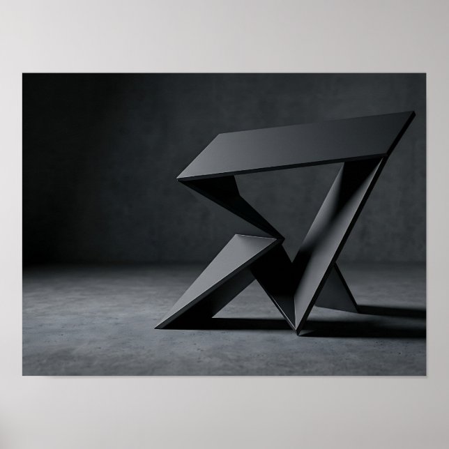 Grafitskulptur med kantiga geometriska former, mör poster (Framsidan)