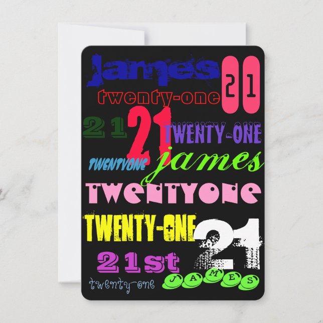 Grafitti 21st på svart inbjudningar (Framsida)