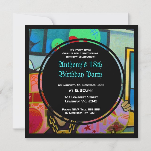 Grafitti kyler ansiktefödelsedaginbjudan inbjudningar (Framsida)