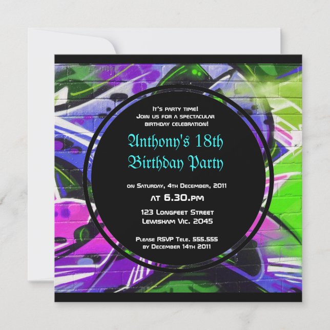 Grafittifödelsedaginbjudan Inbjudningar (Framsida)