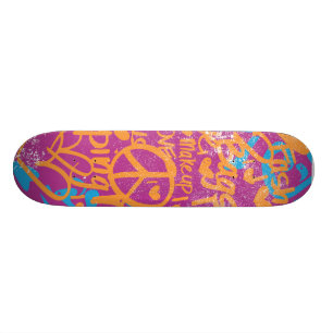 Grafittiorange, purpurfärgad damast old school skateboard bräda 21,6 cm