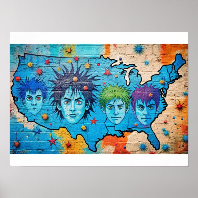 Grafulli Watercolor USA Karta Poster (Framsidan)