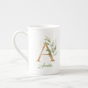 Gråggeneri eucalyptus guld glitter benporslin mugg