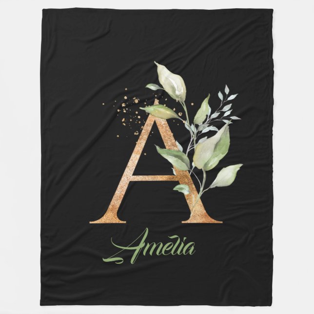 Gråggeneri eucalyptus guld glitter fleecefilt (Framsidan)