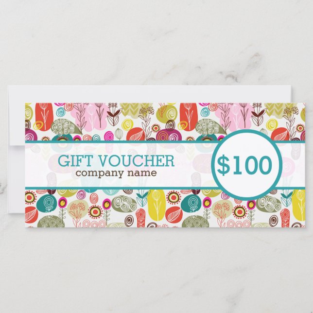 Gråggrät kute Retro Flowers Gift Voucher (Framsida)