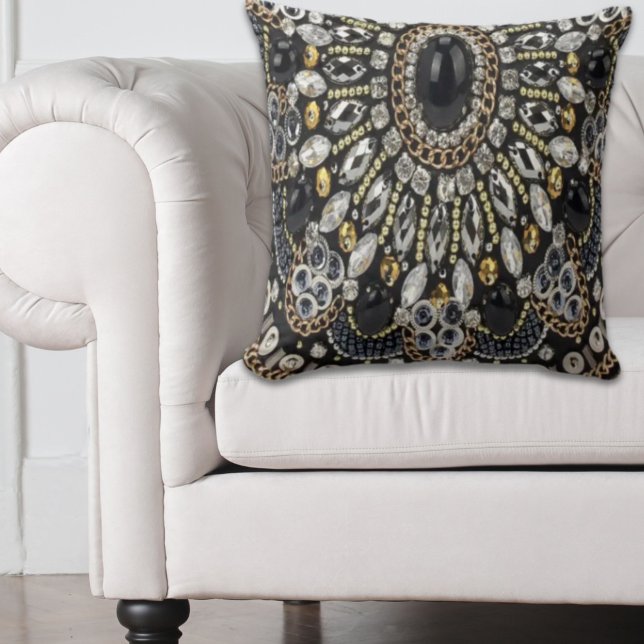 Gråglam konst deco black guld bohemian kudde (girly glam art deco black gold bohemian throw pillow)