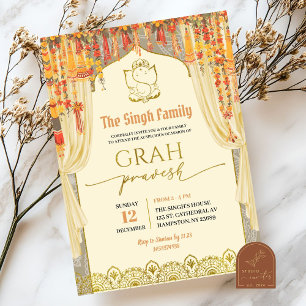 Grah Pravesh Indian Hindu Houseuppvärmning Inbjudningar