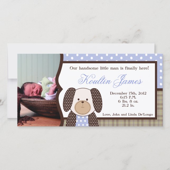 Graham Crackers Boy Blue Photo Birth Announcement Meddelande (Framsida)