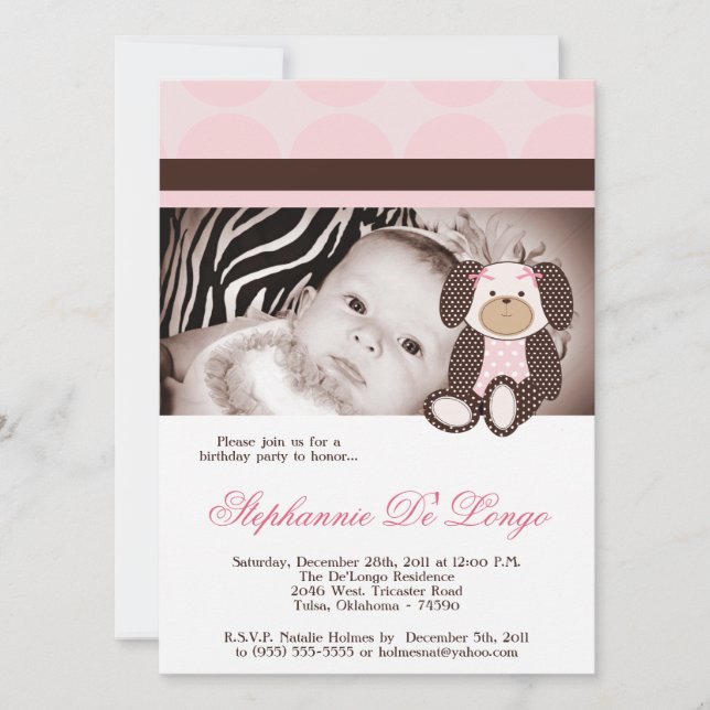 Graham Crackers Girl Rosa Hund Birthday-inbjudan Inbjudningar (Framsida)