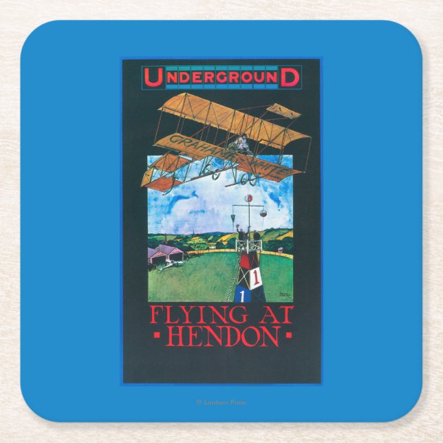 Grahame-Vit och flygplan över Aerodromeaffischen Underlägg Papper Kvadrat (Framsidan)