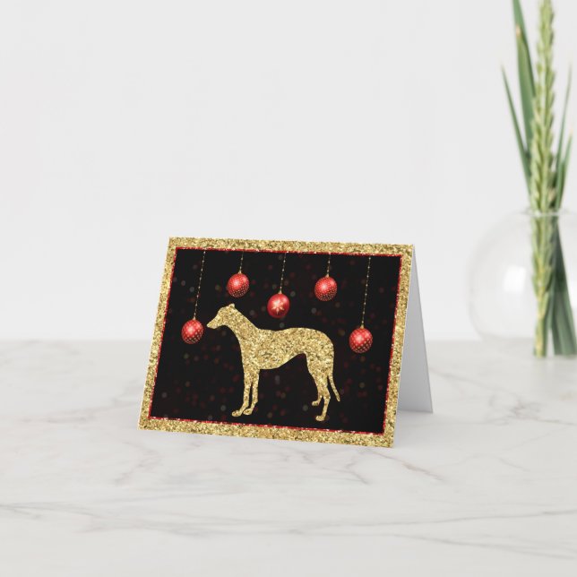 Gråhund Guld Glitter Kulle Jul Kort (Framsida)