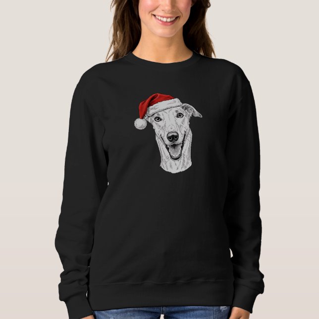 Gråhund Handritad Porträtt Jul Tomte Hund T Shirt (Framsida)