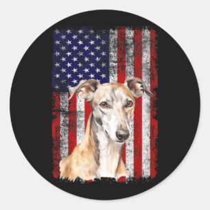 Gråhund Hund Älskare USA Flagga 4:e Juli Patriotis Runt Klistermärke