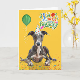 Gråhund Hund Festhatt Gul Födelsedag Kort