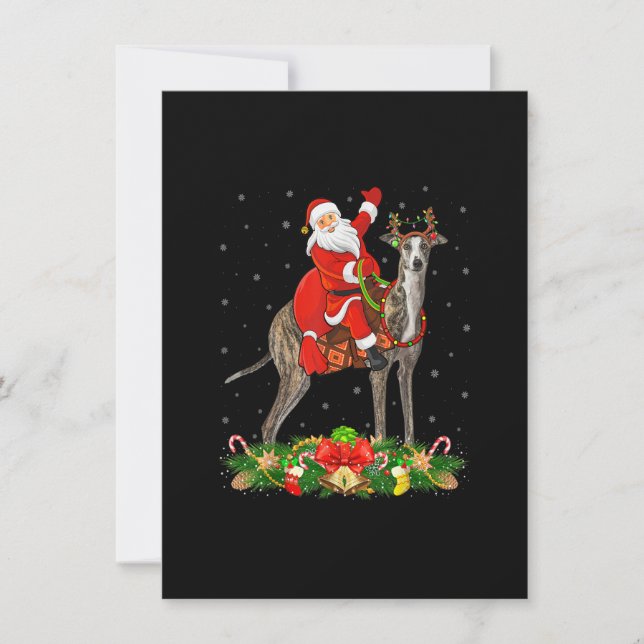 Gråhund Hund Xmas Rolig Tomte Ridande Gråhund Ch Inbjudningar (Framsida)